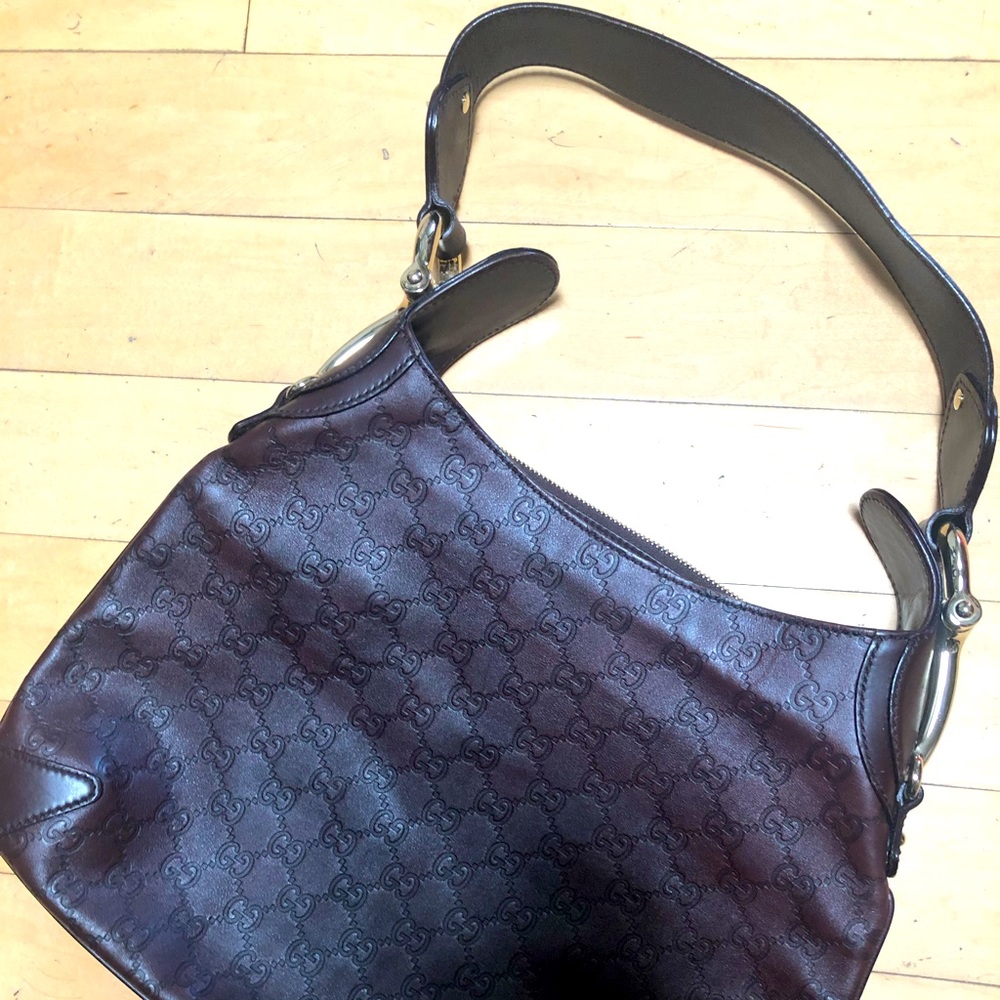 Gucci Brown Monogram Leather Hobo Bag